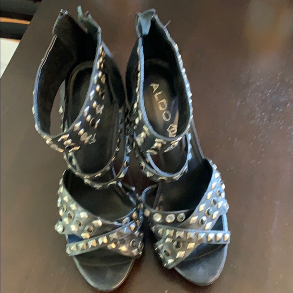 ALDO leather strap studded heels